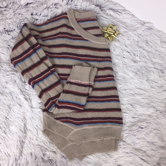 Free People Sweaters - Tan and Striped Free People Cropped Beach Sweater